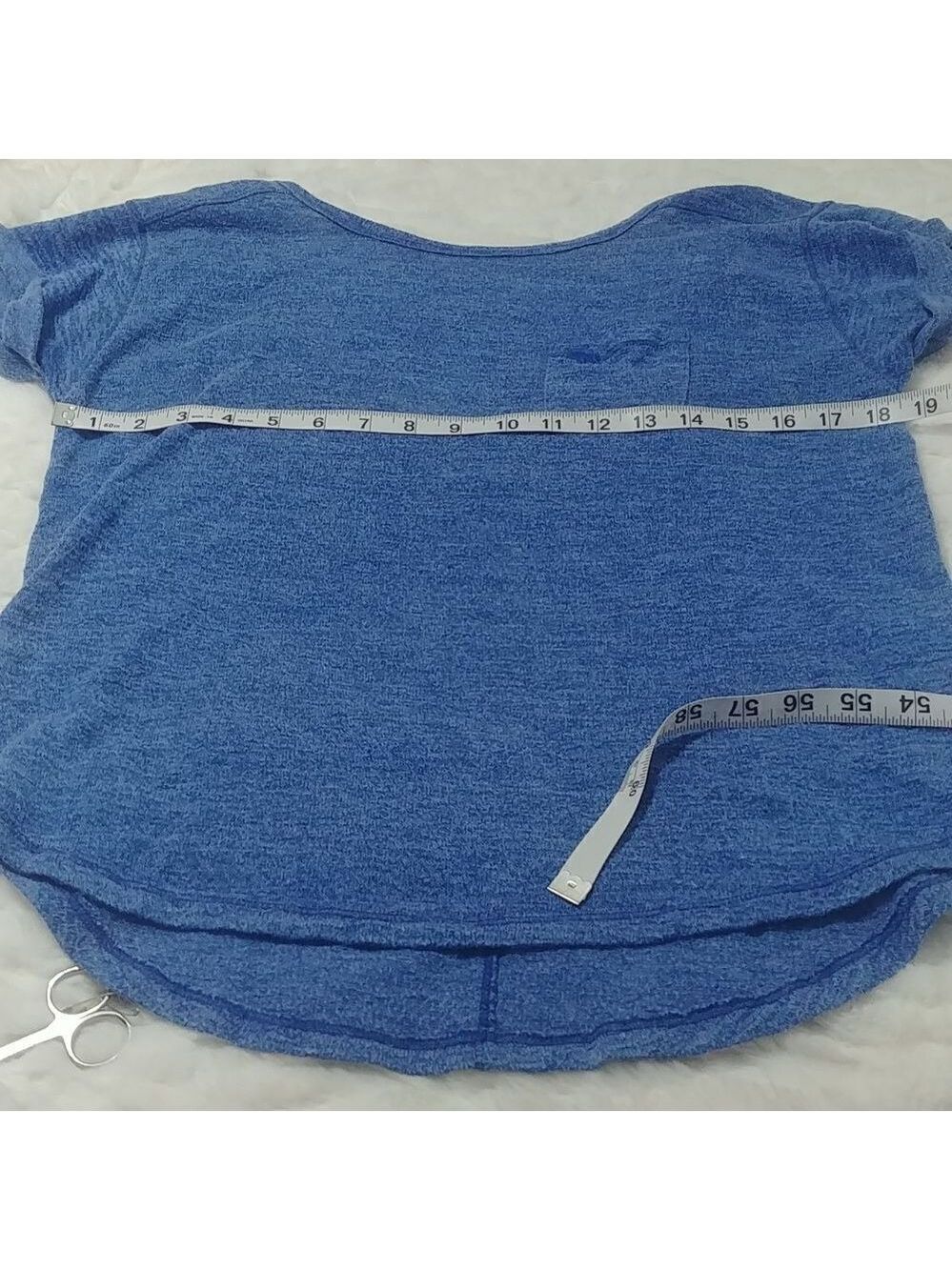 Abercrombie & Fitch M Blue Short Rolled Sleeve Low Back Top - Picture 5 of 9